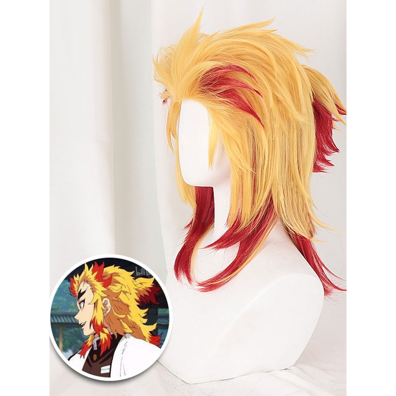 Demon Slayer: Kimetsu no Yaiba Rengoku Kyoujurou Parrucca Cosplay Coda di cavallo rossa e gialla Carnevale Halloween