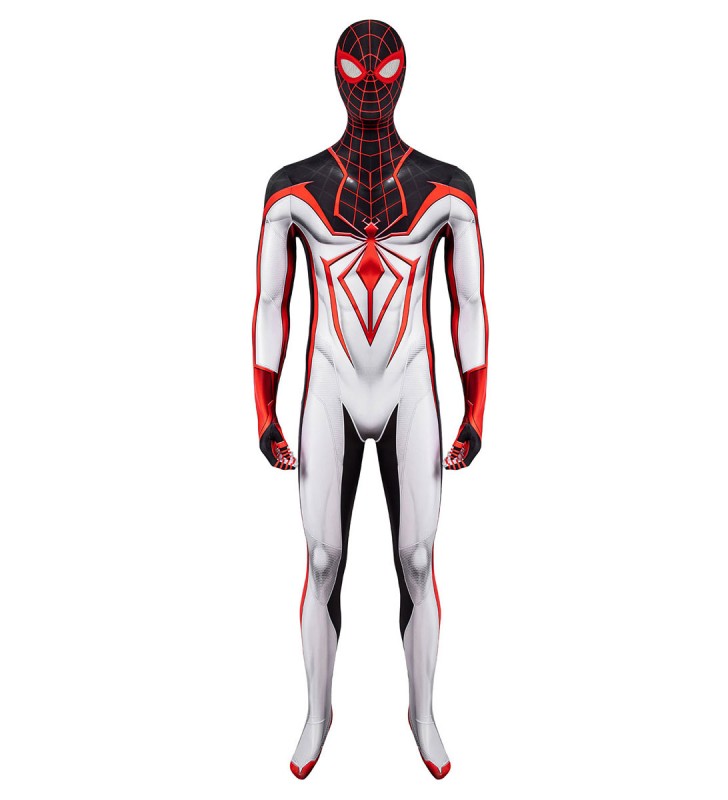 Costume da uomo Spiderman Miles Morales TRACK White Superheros Lycra Spandex Tuta Catsuits Zentai Carnevale
