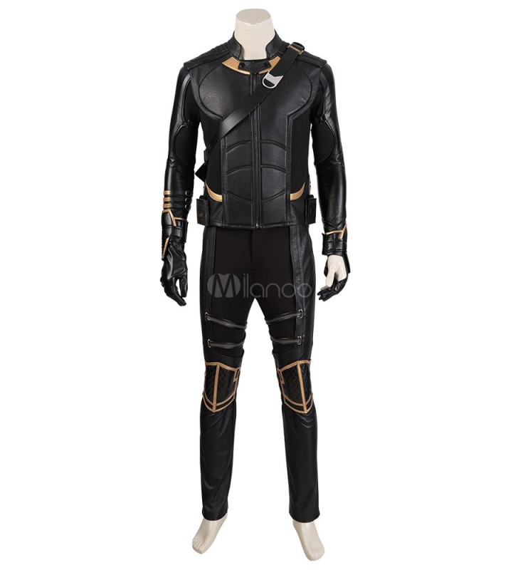 Marvel Film Cosplay Avengers 4 Endgame Hawkeye Clinton Barton Nero 8 pezzi Costumi Cosplay Carnevale Halloween