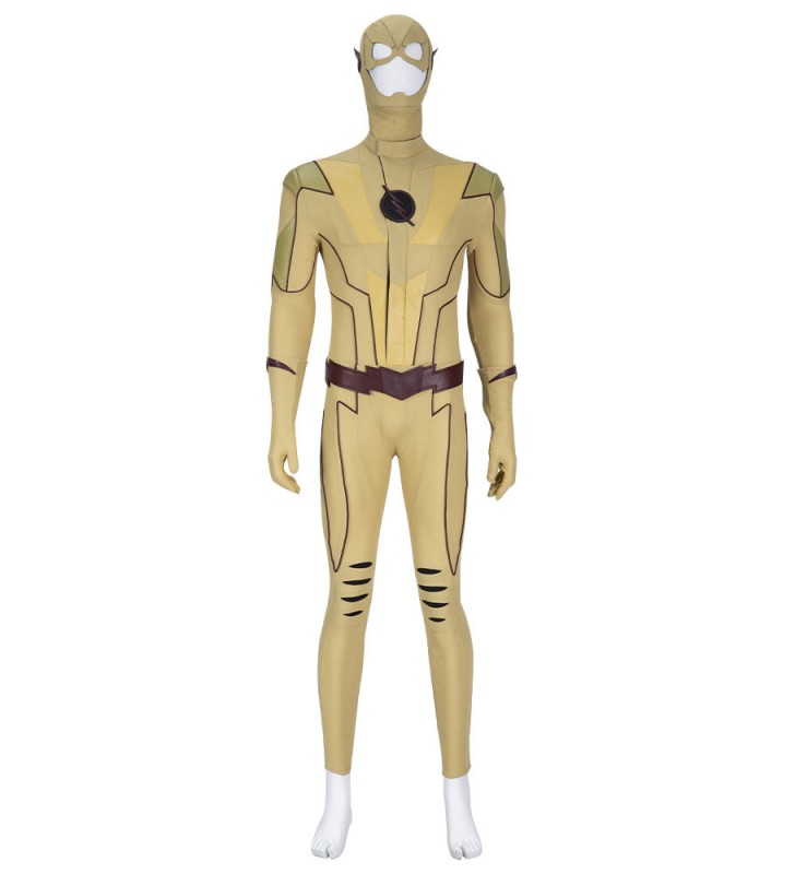 Flash Cosplay Il flash beige Polyester in ecopelle Set di cuoio DC Comics Costumi Cosplay Halloween