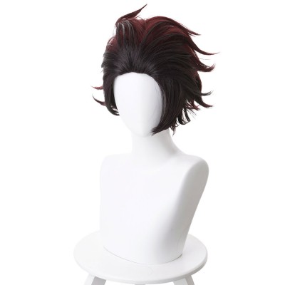 Costume Carnevale Parrucca cosplay anime giapponese Cacciatrice di demoni Kimetsu No Yaiba Kamado Tanjirou End Curl Short Wig Costume Carnevale Halloween