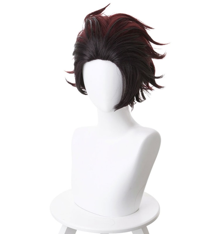 Costume Carnevale Parrucca cosplay anime giapponese Cacciatrice di demoni Kimetsu No Yaiba Kamado Tanjirou End Curl Short Wig Costume Carnevale Halloween