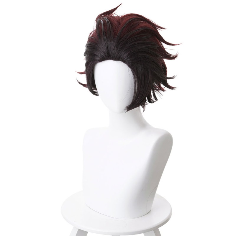 Costume Carnevale Parrucca cosplay anime giapponese Cacciatrice di demoni Kimetsu No Yaiba Kamado Tanjirou End Curl Short Wig Costume Carnevale Halloween