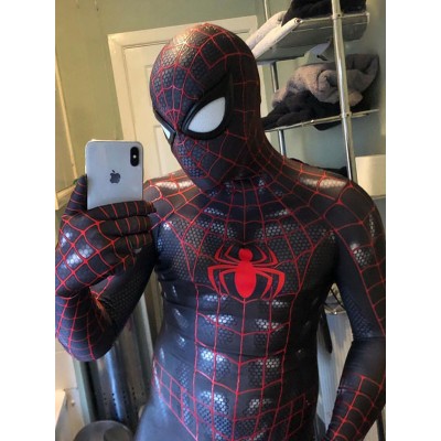Spider Man Cosplay SpiderMan nero con tuta cosplay linea rossa Carnevale Halloween