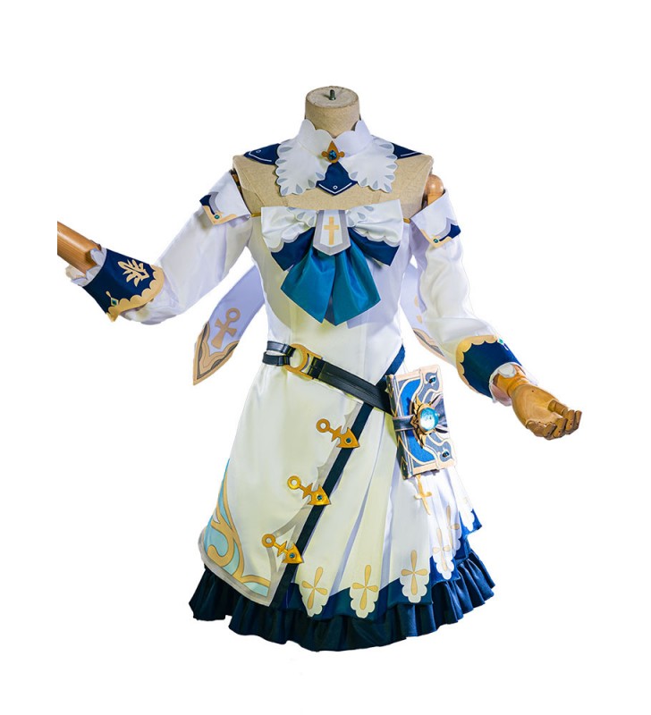Genshin Impact Barbara Set di costumi cosplay con cappello in poliestere bianco caldo Costumi Cosplay
