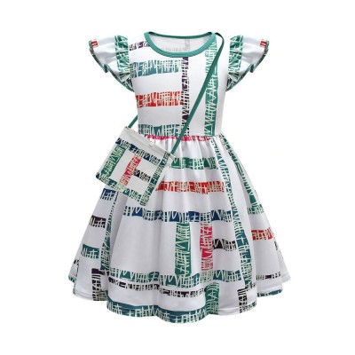TV Drama Stranger Things Stagione 1 Undici vestito bianco/blu stampato con una piccola borsa per bambini Costumi Cosplay Halloween
