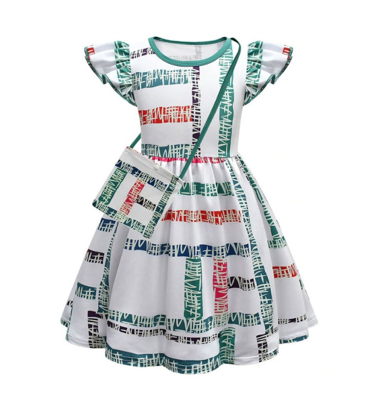 TV Drama Stranger Things Stagione 1 Undici vestito bianco/blu stampato con una piccola borsa per bambini Costumi Cosplay Halloween