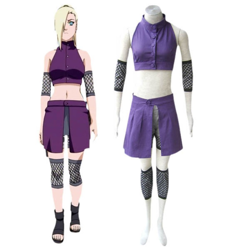 Costume Carnevale Naruto Shippuden Ino Yamanaka con pantaloncini e minigonna Costumi Cosplay Halloween