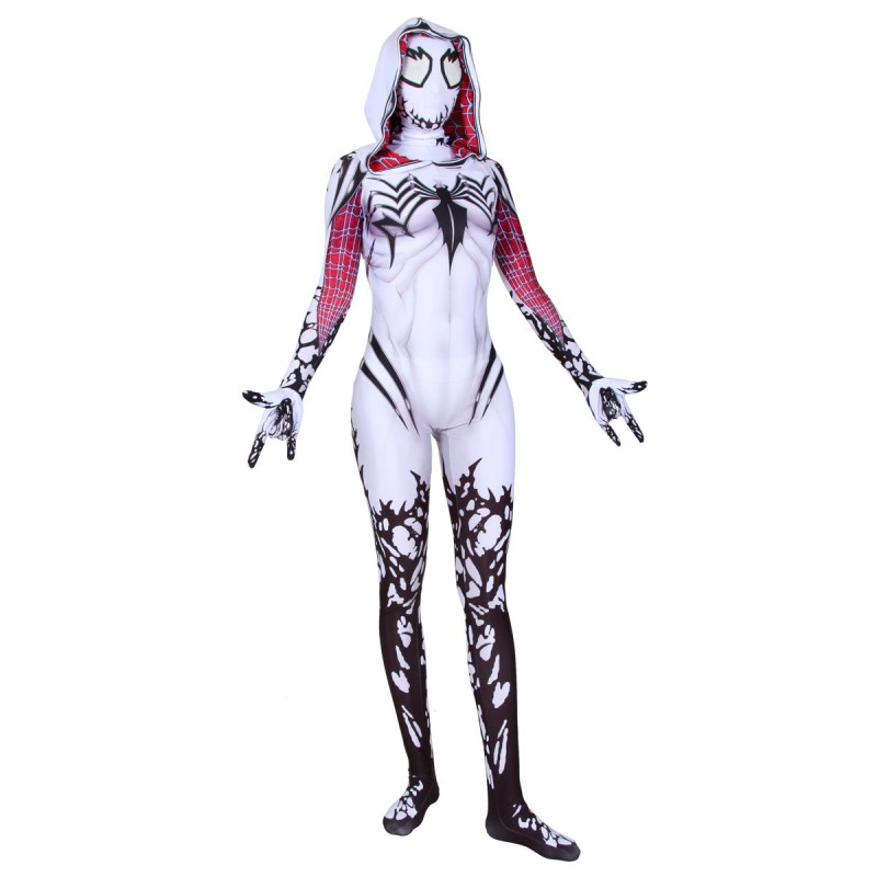 Tuta con cappuccio Gwen Stacy Cosplay White Venom Marvel Film Halloween
