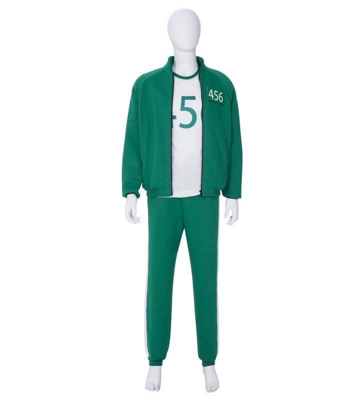 Squid Game Round Six Set 3 pezzi Abbigliamento da palestra verde Costume in cotone Set completo Costumi Cosplay Carnevale Halloween