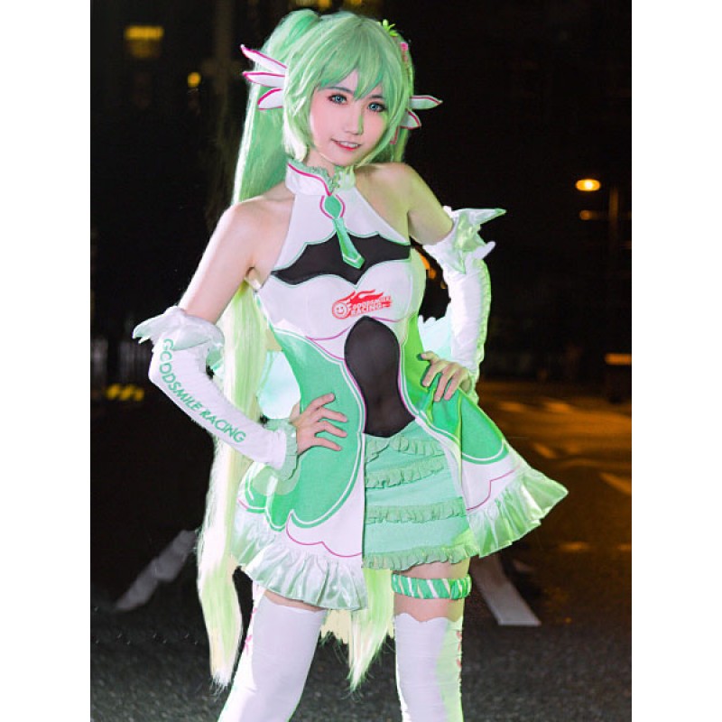 Costume Carnevale VOCALOID Hatsune Miku Gioco verde chiaro accessori per la testaCalze sopra al ginocchioGiarrettieraabitocoprimaniche set donna Costumi Cosplay Carnevale Halloween