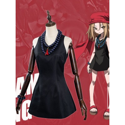 Shaman King Anna Kyoyama Abito corto nero Collana con fascia Bracciale Set 4 pezzi Costume Set completo Costumi Cosplay Halloween