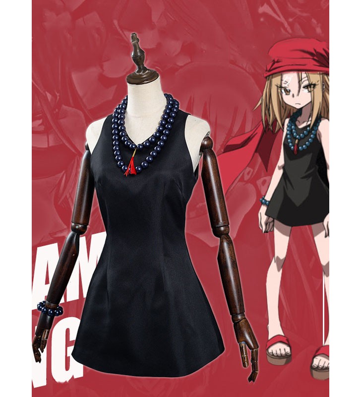 Shaman King Anna Kyoyama Abito corto nero Collana con fascia Bracciale Set 4 pezzi Costume Set completo Costumi Cosplay Halloween