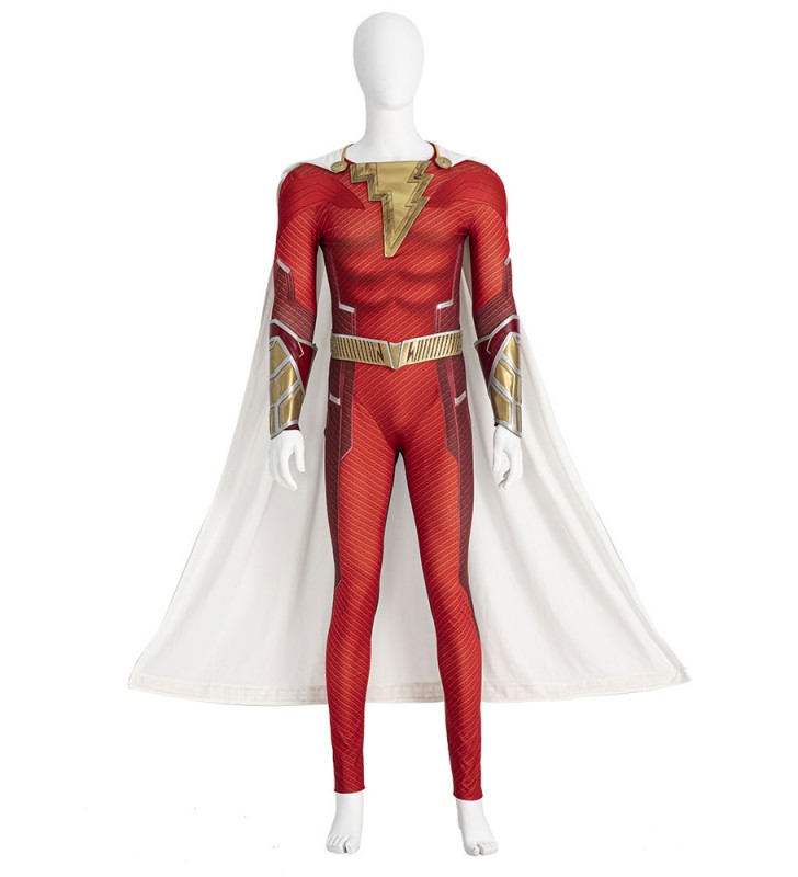 Shazam Red Poliestere Poliestere in ecopelle DC Comics Completo set completo Costumi Cosplay Carnevale