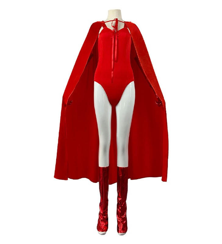 Dramma TV Marvel Comics Wanda Vision Scarlet Witch Wanda Mantello rosso Set completo Costumi Cosplay Carnevale Halloween