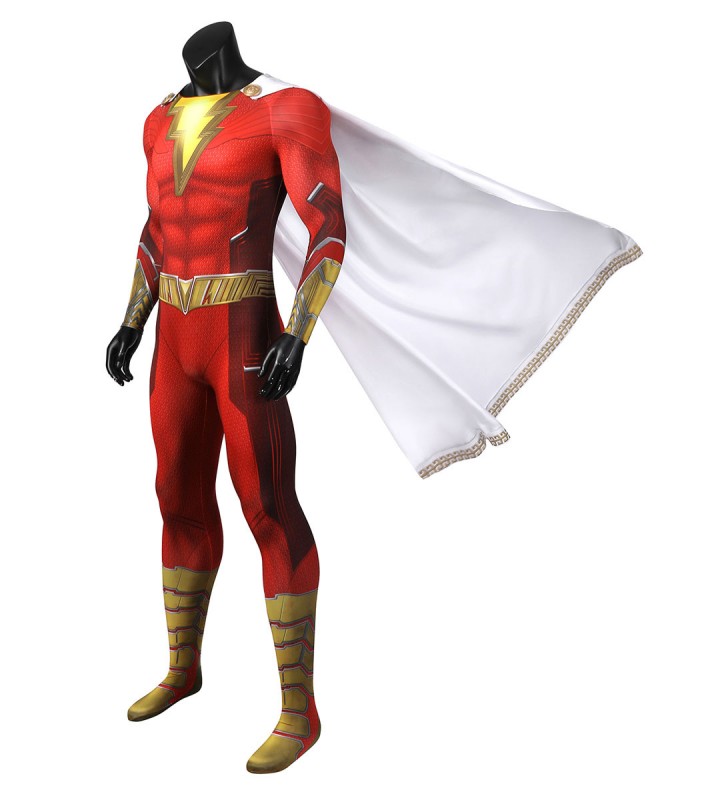 Shazam Fury of the Gods Red Lycra Spandex Tights Cloak Supereroi Costume completo Costumi Cosplay Carnevale