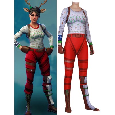 Costumi Cosplay di Fortnite Gioco Fortnite rosso Tuta da body raider dal naso rosso Tuta in lycra spandex Adulti Costumi cosplay di gioco Halloween