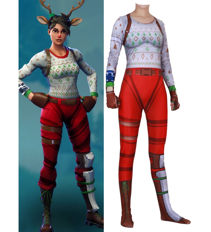 Costumi Cosplay di Fortnite Gioco Fortnite rosso Tuta da body raider dal naso rosso Tuta in lycra spandex Adulti Costumi cosplay di gioco Halloween
