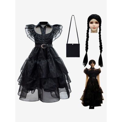 The Addams Family TV Cosplay Mercoledì Kid Cosplay Abiti da ballo Carnevale Halloween