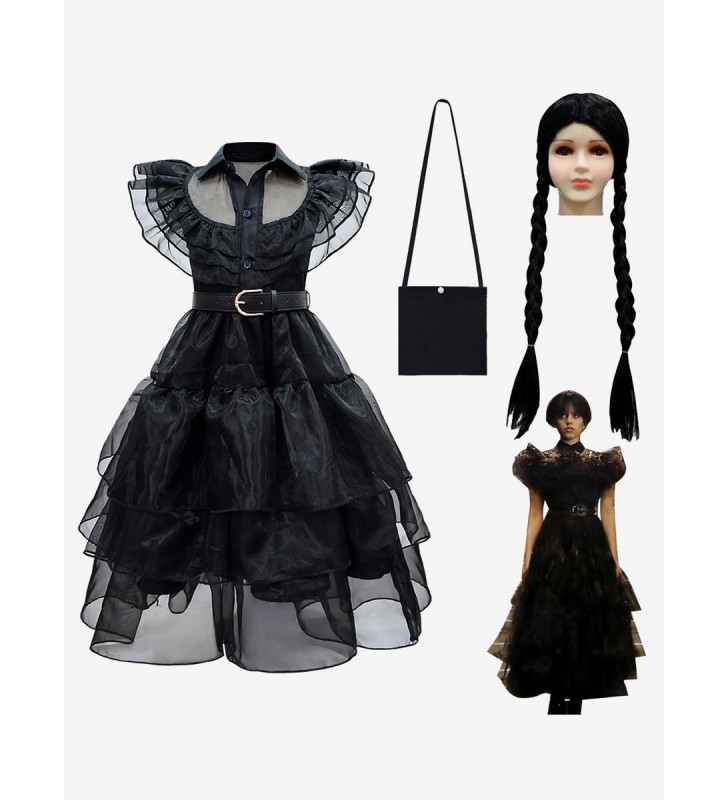The Addams Family TV Cosplay Mercoledì Kid Cosplay Abiti da ballo Carnevale Halloween